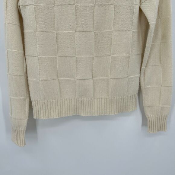 CHINTI & PARKER Cream Blue Square Knit Wool Cashmere Turtleneck Sweater Small - Picture 7 of 9